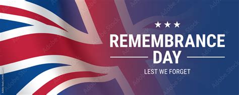 Remembrance Day horizontal banner vector design, with waving UK flag ...