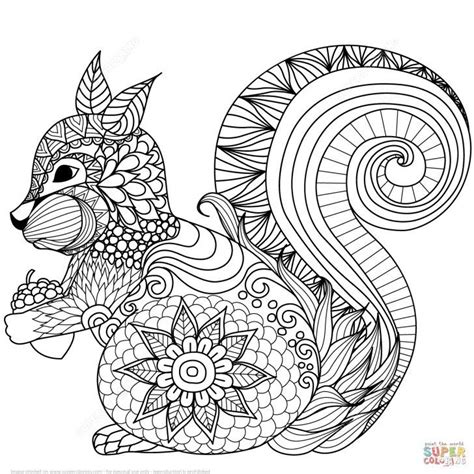 Animal Mandala Coloring Pages - Squirrel Zentangle