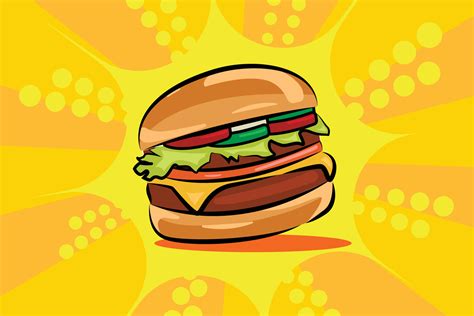 Fast Food Burger, with orange background. Vector Illustration 5106726 ...