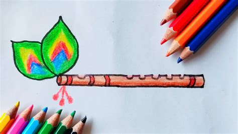 How To Draw Krishna Flute ||Janmashtami special Drawing By Kids Drawing ...