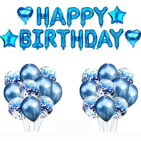 (BLUE BALLOONS) 45Pcs/Set 16inch Large Happy Birthday Self Inflating ...