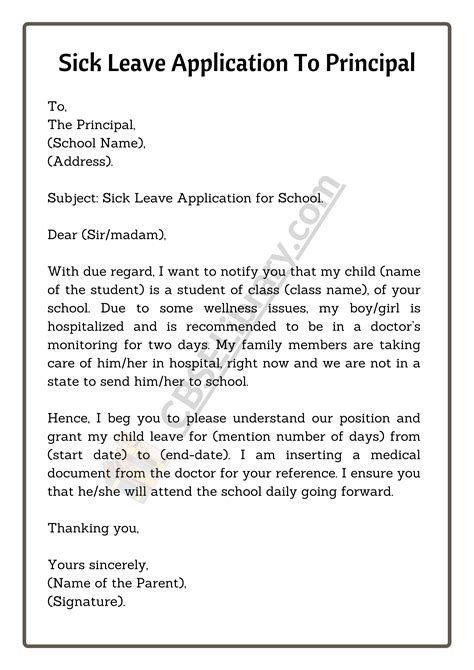 Sick Leave Application Format for School, College, and Office