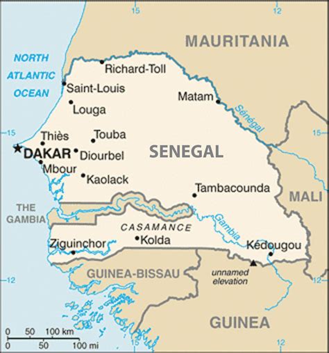 Map Senegal surrounding countries - Map of Senegal and surrounding ...