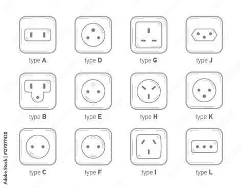 Different type power socket set, vector isolated icon illustration for ...