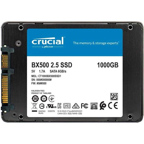 Crucial SSD 6GB/s SATA III 2.5 Inch 1TB - BX500 - Black ...