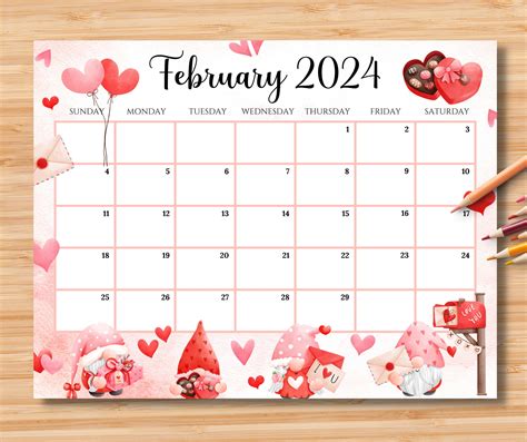 February Printable Calendar 2024 Cute - Caryn Cthrine