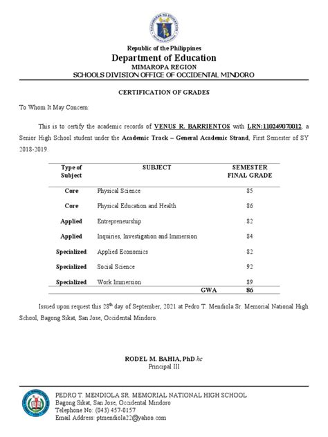 Certification Of Grades - prntbl.concejomunicipaldechinu.gov.co