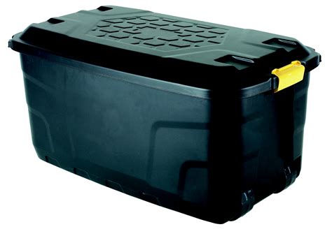 Strata Heavy Duty Black 145L Plastic Storage Box On Wheels ...