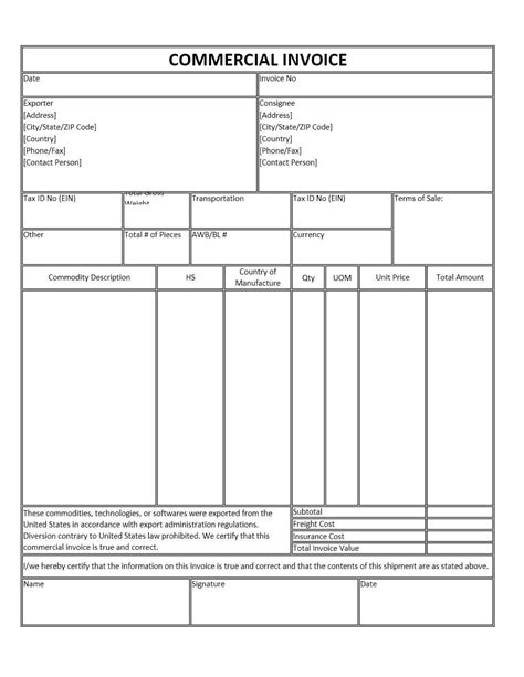 Commercial Invoice Template » EXCELTEMPLATES.org