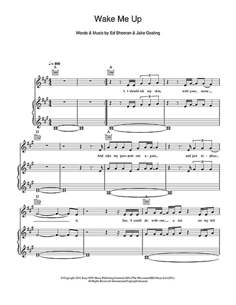 Wake Me Up sheet music by Ed Sheeran (Piano, Vocal & Guitar (Right-Hand ...