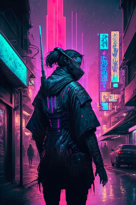 Cyberpunk Samurai Neon Future City Japan Art Digital Download Print - Etsy