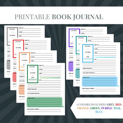 Printable Book Journal Template Book Reading Log and Review - Etsy