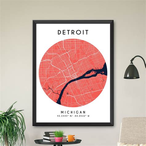 Detroit Map Print Detroit City Poster Vintage City Map | Etsy