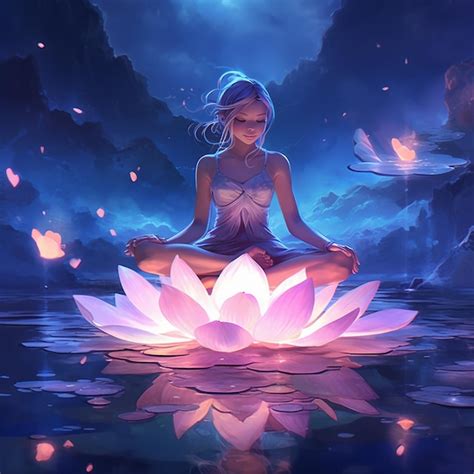 Premium Photo | Anime girl sitting on a lotus flower in the middle of a ...