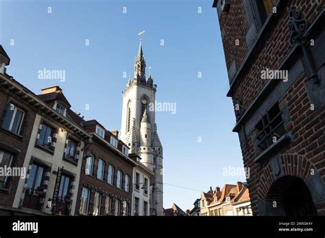 Architectural detail of the Belfry of Tournai, a freestanding bell ...