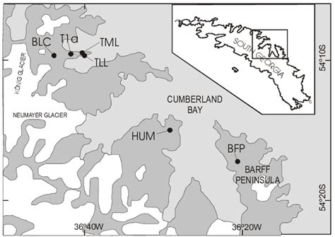 Map showing the location of the 6 freshwater lakes sampled for this ...