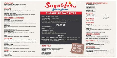 Sugarfire Smoke House menu in Cape Girardeau, Missouri, USA