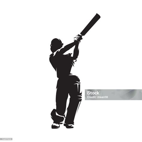 Cricket Player Isolated Vector Silhouette Cricketer Striking Batter ...