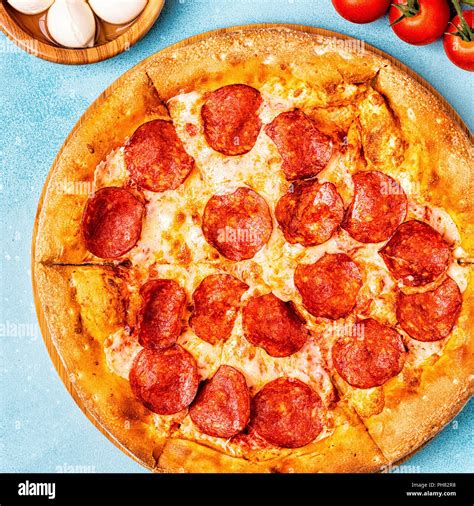 Pepperoni Pizza, top view Stock Photo - Alamy