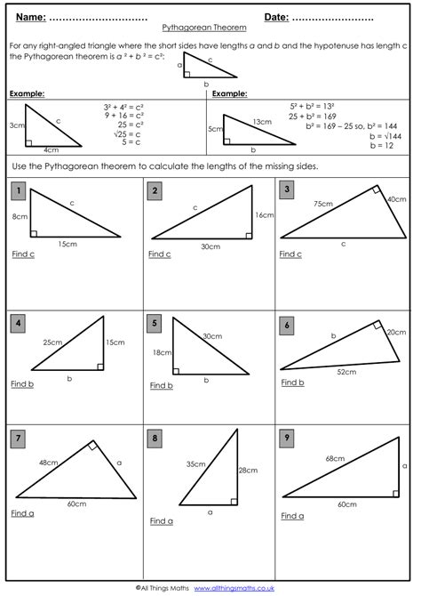 The Pythagorean Theorem Worksheets