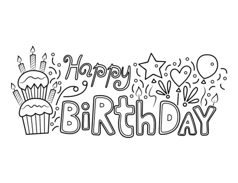 Printable Happy Birthday Cupcake Coloring Page