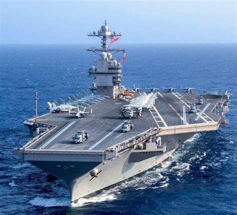 Finally at sea is the USS Gerald R. Ford, a $13 billion aircraft carrier.