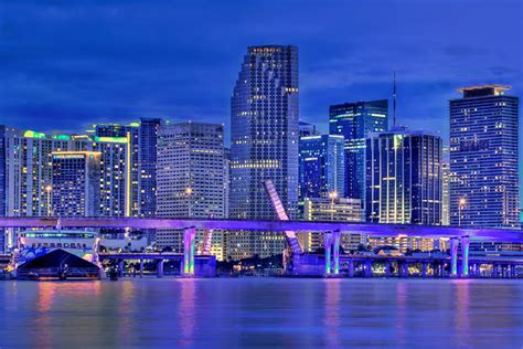 Miami City Downtown Skyline Panoramic HDR Photo After Sunset form ...