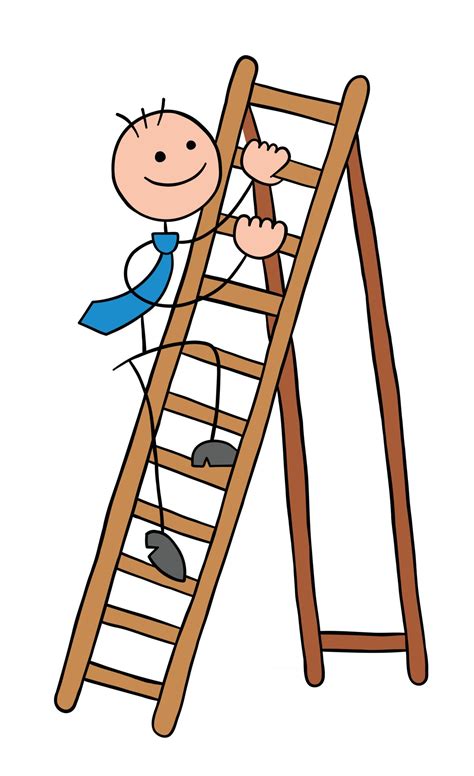 Stickman Businessman Character Climbing the Wooden Ladder Vector ...