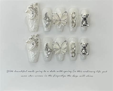 Handmade Luxury Press on Nails Rhinestone Coffin Head Manicuree ...