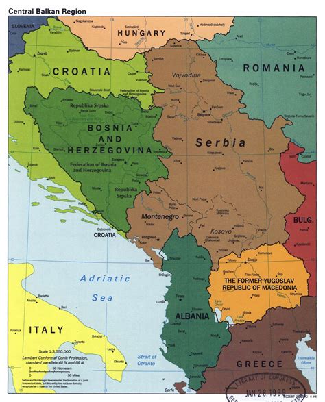 Detailed political map of Central Balkan Region with major cities ...