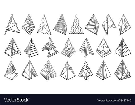 Set 3d geometric shapes pyramid designs Royalty Free Vector