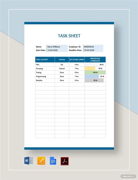 Task Sheet Template in Pages, Word, Google Docs, PDF - Download ...