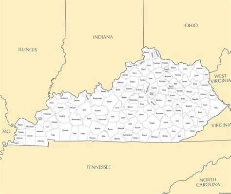 Large administrative map of Kentucky state with major cities | Kentucky ...