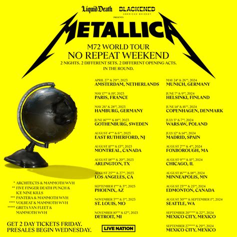 Metallica 2023-2024 Tour Dates – Metallica M72 Tour Calendar