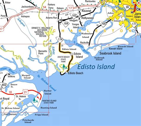 Edisto Island Area Road Map - Ontheworldmap.com