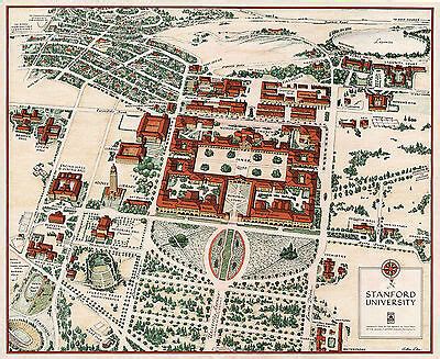 1943 Pictorial Map Stanford University Campus Reprint Ready to be ...