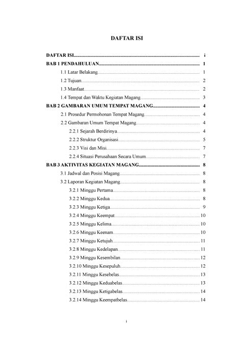 Daftar isi laporan magang - DAFTAR ISI BAB 1 - Studocu