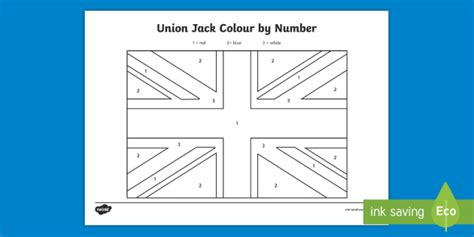 Union Jack Flag Color by Number Worksheets (Teacher-Made)