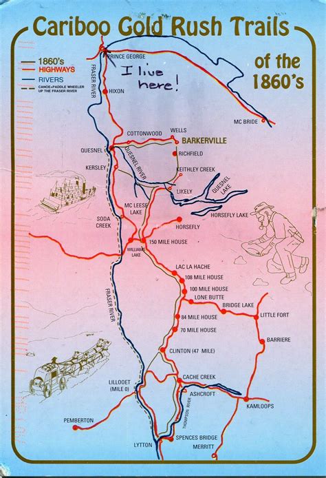 Cariboo Trail Map - Fraser River Cariboo Goldrush Quesnel, Williams ...