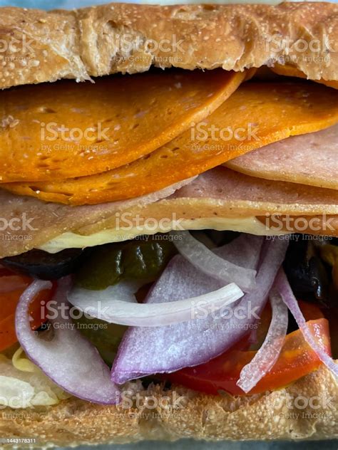 Full Frame Image Of Bologna Sausage Ham And Salami Sandwich Sliced ...