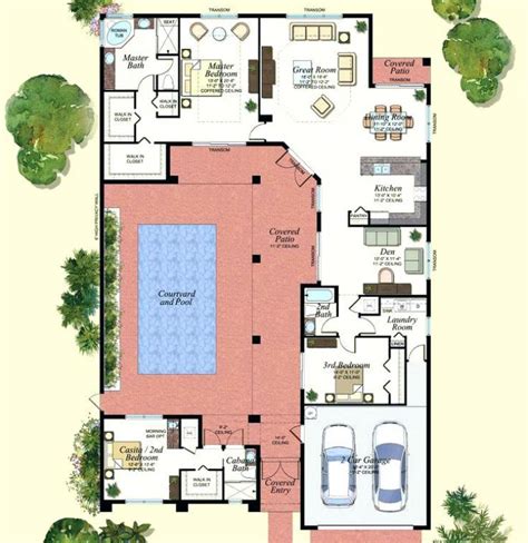 Plano de casa con piscina interior