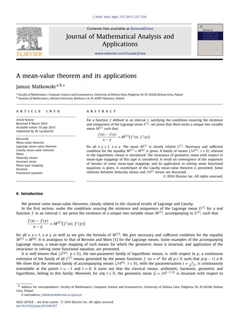 (PDF) A mean-value theorem and its applications