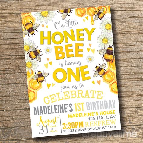 Bee Birthday Invitation, Bumble Bee Birthday Invite, Honey Bee Girl ...