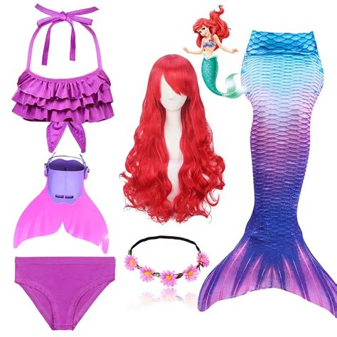 Girls Ariel Swimmable Mermaid Tail for Swimming Bathing Suit Mermaid ...