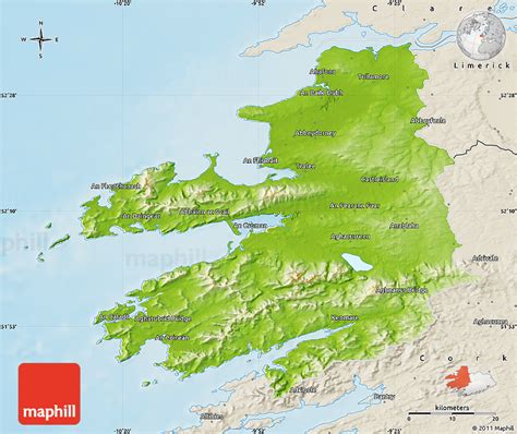 Physical Map of Kerry, shaded relief outside