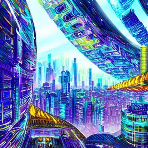 futuristic cityscape made of bismuth crystals, | Stable Diffusion | OpenArt