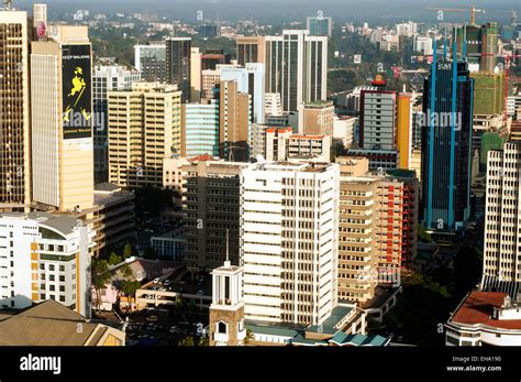 Aerial view of Nairobi CBD buildings looking west, Kenya Stock Photo ...