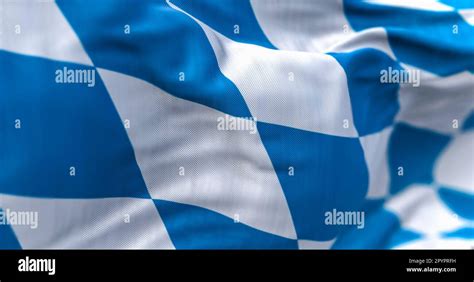 Close-up of the Bavaria civil flag waving in the wind. Blue and white ...