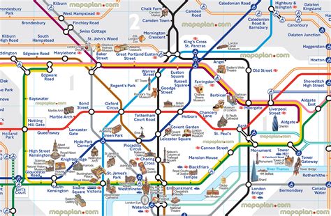 London map - London tube map with attractions - Underground stations ...