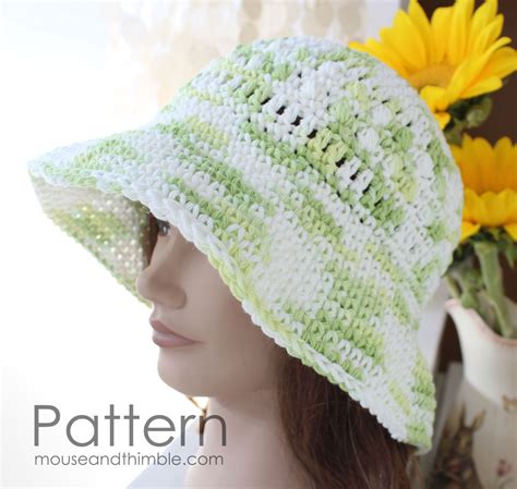 Wide Brim Bucket Hat Crochet PATTERN, Easy Cool Key Lime Cotton Sunhat ...